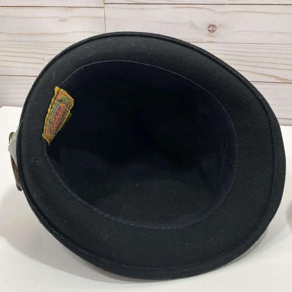 Scala Collezione Black 100% Wool Floral Detail Hat